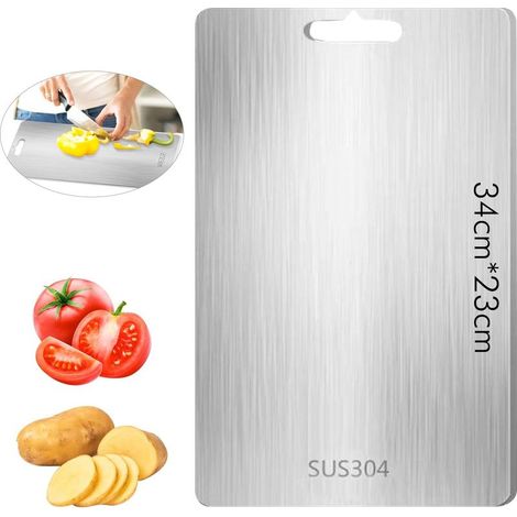 Planche à découper en titane, Planche à découper en acier inoxydable, Titanium Cutting Board, Planche À Découper de Qualité Alimentaire double face, anti-moisissure, pour Viande, Fruits (34 23)