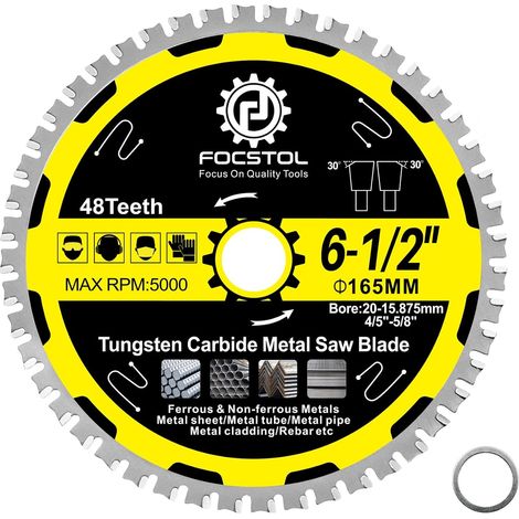 Lame Scie Circulaire Métal 165mm x 20mm x 15,875mm - Disque Coupe pour Métal 48 Dents pour Acier Inoxydable Ferreux Tube D'acier (1/5)