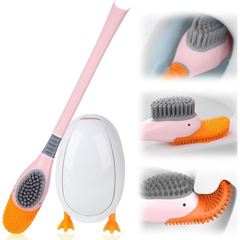 Brosse Toilettes WC, Murale/sur Pied Brosse WC, Brosse WC Silicone avec Autocollants Muraux, Balai Toilette WC avec du Silicone et des Poils Durs, Brosse Toilette pour Montage au Sol et Mural (Rose) (1/5)