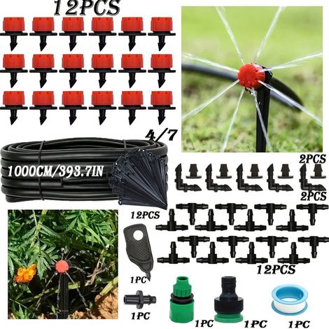 Kit d'arrosage automatique 10 m avec 12 micro-asperseurs 360° réglables, tuyau 4/7 mm, micro-irrigation pour jardin, potager et serre (1/5)