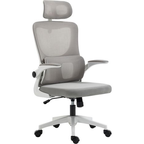 Bürostuhl Ergonomisch Höhenverstellbar Schreibtischstuhl Verstellbar Armlehne Kopfkissen Wippfunktion Lendenstütze Mesh Grau