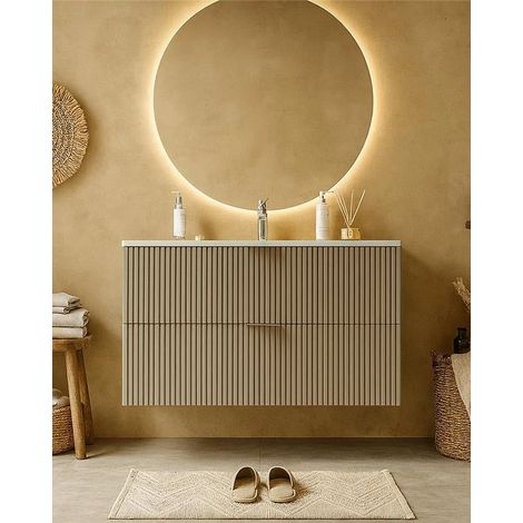 Exagonshop Mobile bagno cannettato 102x47 tortora opaco lavabo in
