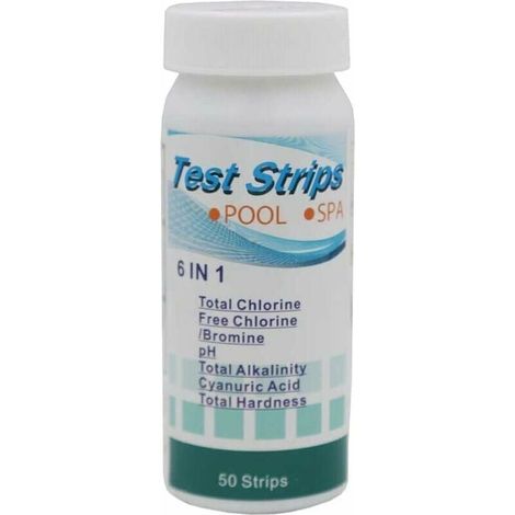 100 bandelettes de test 6 en 1, pour piscine et spa, chlore, brome, pH, alcalinité, dureté, acide cyanurique