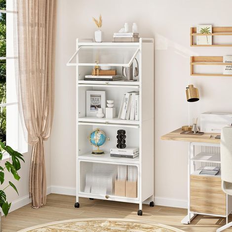 Armoire de Cuisine à 5 Niveaux avec Portes PC Rabattables Étagère Haute avec Protection Anti-basculement 60 x 32 x 154 cm (1/2)
