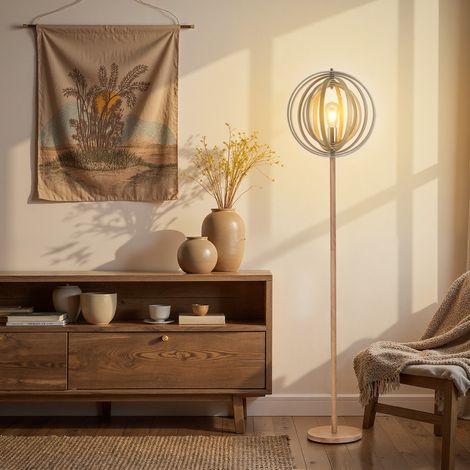 Lampadaire sur Pied Circulaire 40 W Max. Abat-Jour bois naturel clair dim. Ø 38 x 160 cm (1/5)