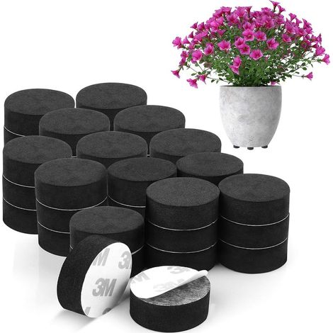Pied Pot de Fleur Invisible (Lot de 40) Pied Caoutchouc Noir pour Surélever Les Plantes Tampon Auto Adhésif pour Pots Moyens et Grands Rehausseur Plantes Extérieures et Intérieures (1/5)