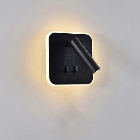 Applique murale LED, lampe de chevet, applique murale LED 12 W, spot réglable 3 W + 9 W, lumière chaude 3000 K, noir (carré) (1/5)