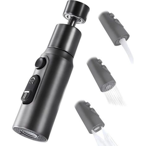 Aérateur de robinet, buse de robinet de cuisine pivotante à 360° avec 3 jets, aérateur de robinet économe en eau (noir) (1/4)
