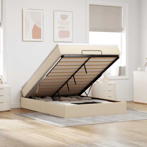 VidaXL Cadre de lit ottoman avec matelas crème 140x190 cm tissu (1/5)