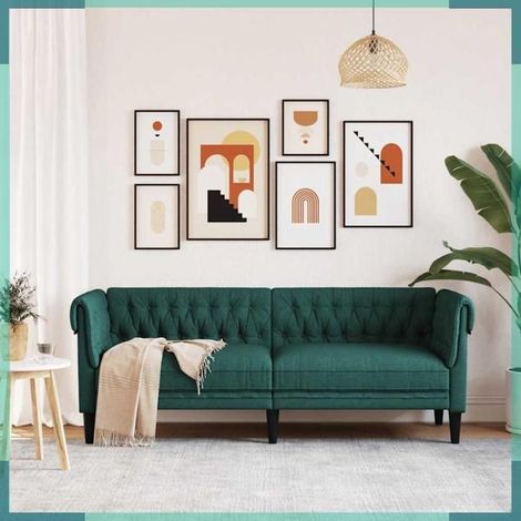 372560 Canapé Chesterfield 3 places vert foncé tissu (1/5)