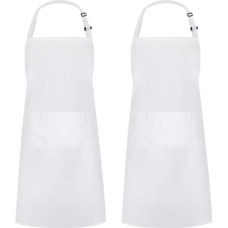 Lot de 2 tabliers à bavette réglables avec ruban imperméable blanc(Blanc) (1/3)
