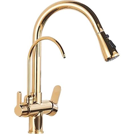 Rubinetto con bocca estraibile, design a doppia maniglia, colore oro A (1/2)