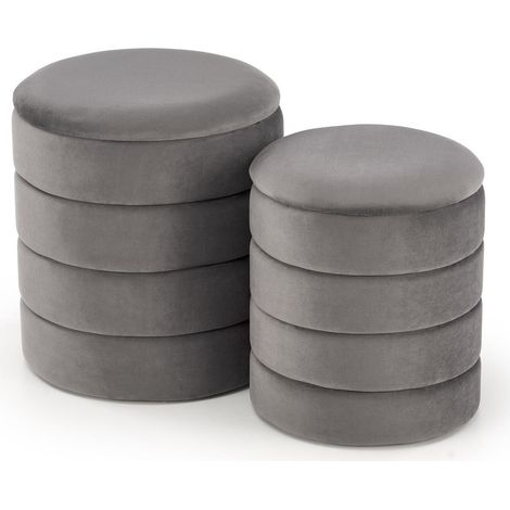 Conjunto de pufs Houston 1780, Gris, 44x0x0cm, Diámetro: 40, Tapiz, 0, Caja de almacenamiento