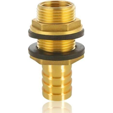 Brass Tank Feedthrough with Socket, Rain Barrel Feedthrough 3/4 Inch Outer Thread x 1/2 Inch Inner Thread with Hose Socket 19mm Hose Fitting, for Barrel (1/5)