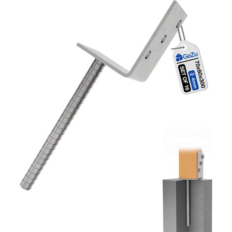 Lot de 16 Support de poteau en L galvanisé à chaud 70 x 300 mm – ancre de platine lourde pour poteaux bois et clôtures – GeZu Impex (1/5)