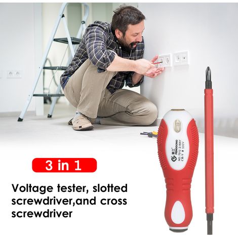 Comprobador de tensión con destornillador aislado de 500 V, 2 en 1, reversible, magnético, de cabeza plana y Phillips, con sonda electrónica multifunción para pruebas de circuitos.