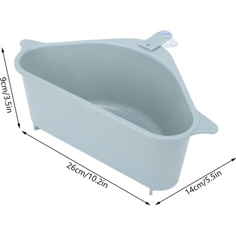 Lot de 2 égouttoirs d'angle triangulaires pour évier de cuisine, avec rangement pour éponges et accessoires (bleu). (1/5)
