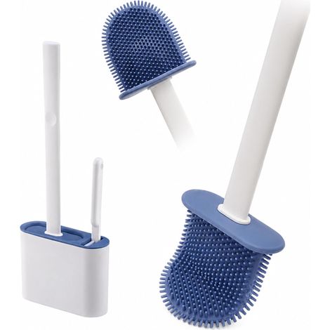 Brosse WC en Silicone avec Support 2-en-1 – Brosse Toilette avec Mini Brosse Intégrée – Fixation Murale Adhésive ou au Sol – Séchage Rapide – Couleur Aléatoire - 2 Brosses (1/5)