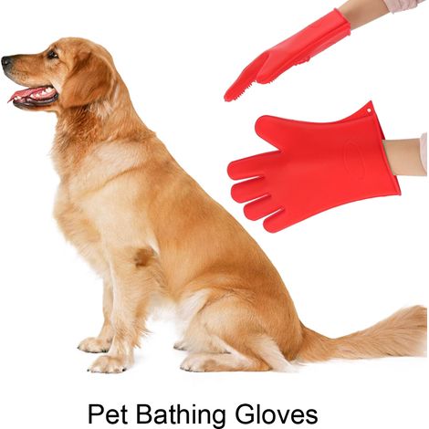 Brosse de bain imperméable en silicone pour animaux de compagnie, gants de toilettage et de massage, peigne pour chien rouge (1/5)