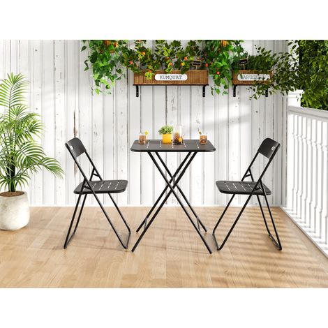 Conjunto de jardín plegable de 3 piezas con mesa y sillas de acero negro DESVIAE (1/5)