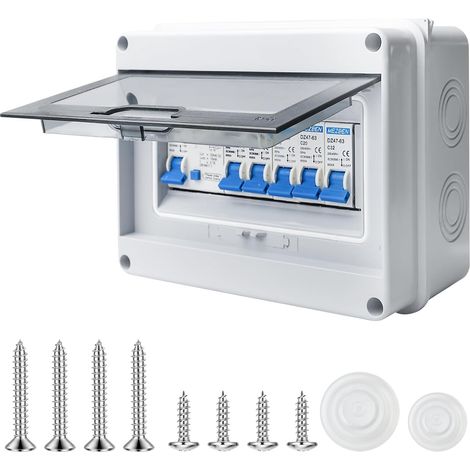 Boîte à fusibles en saillie IP65, petit répartiteur, sous-distribution en saillie, boîte de distribution pour bureau, pièces humides, disjoncteur 63 A, interrupteur AC 2 x 10 A+16 A+20 A+32 A/8 (1/5)