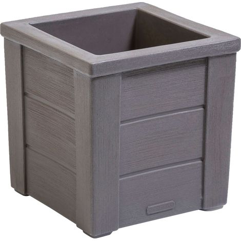 Step2 Lakewood Jardinière - Pot De Fleurs Jardinière Balcon Ne Se Fend Pas Et Ne Rouille Pas - Cèdre Foncé - Plastique Rotomoulé - 40 X 40 X 40,6 Cm (1/5)