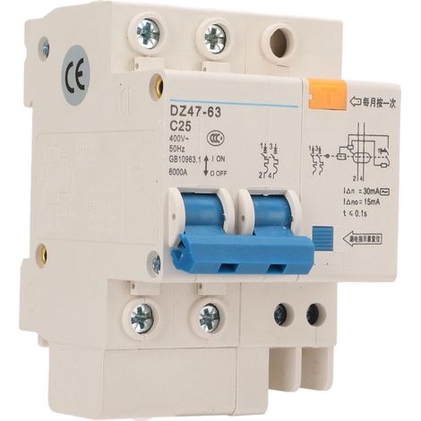 Miniature Circuit Breaker Pa66 Shell Modular Construction 2P Current Circuit Breaker Breaking Capacity 6000A 400V 25A