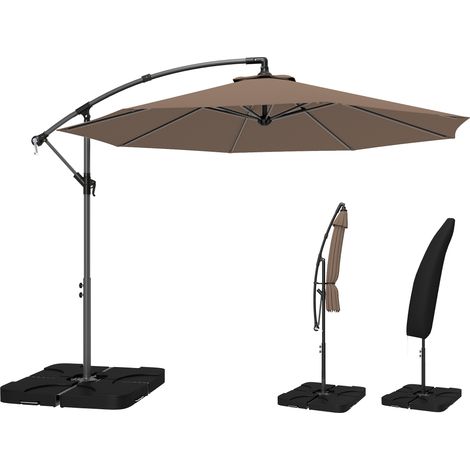 Outsunny 3(m) Banana Parasol Cantilever Umbrella Garden w/ Base Weights