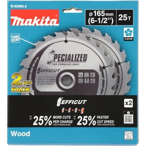 Makita B-62985-2 Efficut Lama per sega circolare 165x20 mm per legno 2 Pz.