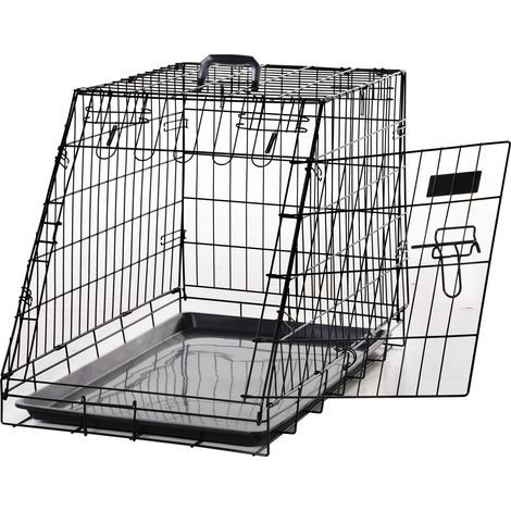 Cage de transport pour chien taille L dim. 77L x 47l x 55H cm métal noir (1/4)