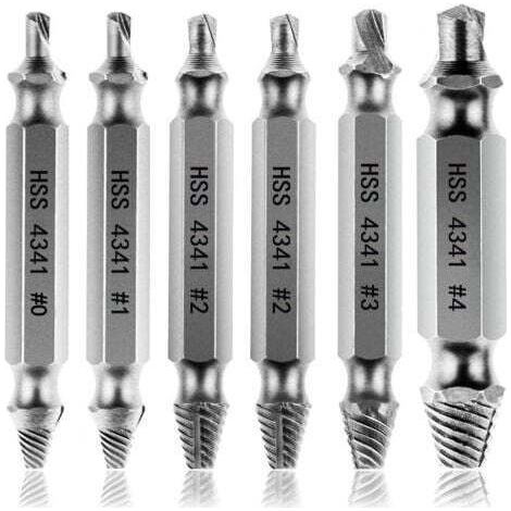 Damaged Screw Extractors [6pcs], Screw Extractor, HSS 4341 Steel Broken Bolt Extractor, Hardness Above 63 HRC (1/4)