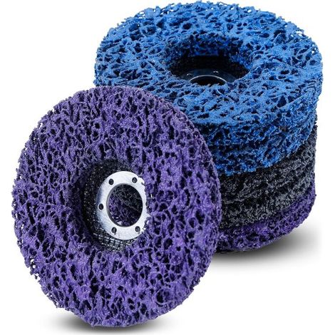 6-teiliges CSD-Schleifscheiben-Set (125 mm) zum Reinigen, Entfernen von metallischen Verfärbungen, Oxidation und Rost. Farben: Lila, Blau, Schwarz. (1/5)