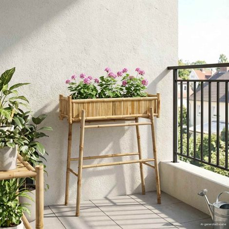 Gartenpflanzer mit Halter Natur 100 x 38 x 114 cm Bambus