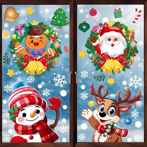 Autocollants Père Noël, décorations de Noël à exporter, autocollants pour portes vitrées, autocollants statiques rennes et bonhommes de neige, autocollants flocons de neige blancs pour fenêtres