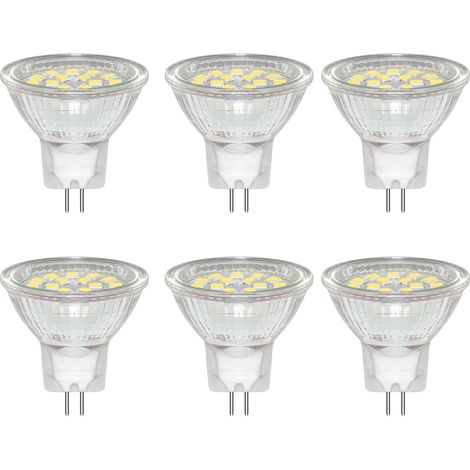 Lot de 6 Ampoules LED 3W MR11 GU4 12V 24V Spot, Blanc Froid 6000K, Equivalent à 30W Lampe Halogène, 300LM, 120° Faisceaux, Avec Verre de Protection Transparent, Non Dimmable (1/5)