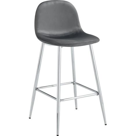 Lot 2 Tabourets de Bar Scandinave Velours Anthracite Pieds Chrome