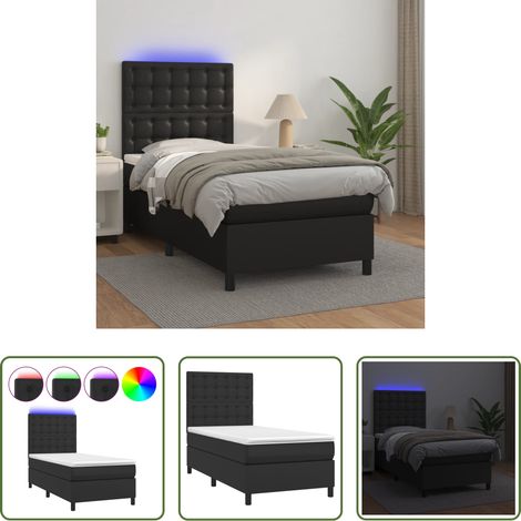 vidaXL LED-Bett -  Boxspringbett mit Matratze & LED Schwarz 90x190 cm Kunstleder (1/5)