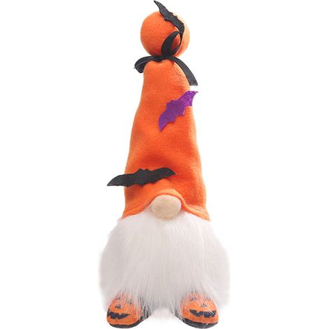 (Nécessite 3 piles AAA non incluses) Décoration d'Halloween : nain squelette citrouille avec lumières, poupée sans visage, poupée gnome (1/4)