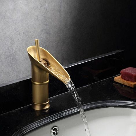 Grifo de baño de bronce antiguo, grifo de lavabo en cascada, mezclador monomando para lavabo alto, grifo de baño con válvula de cerámica (antigüedad corta) (1/4)