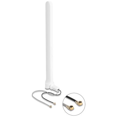 Delock Antena Gemela WiFi 6 2 x I-PEX Inc., MHF® I macho 2 - 5 dBi 17 cm omnidireccional con junta flexible blanco