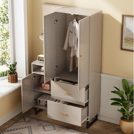 Mueble zapatero de entrada 110 x 38 x 186 cm con cajones y barra extraíble HAVRYA (1/5)