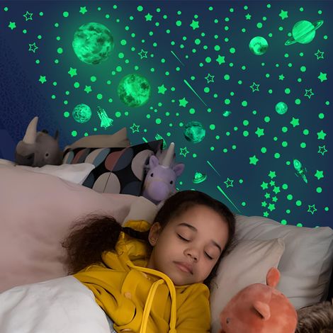 Stickers Muraux Étoiles - Étoiles et Lune Phosphorescentes PVC - Pour Chambre d'Enfant Chambre à Coucher Salon - 849 Pièces (1/5)