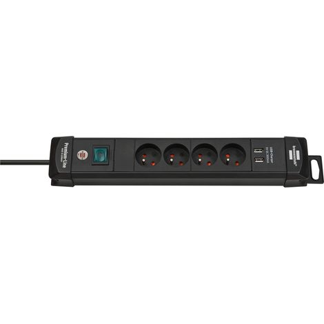 Multiprise 4 Prises (multiprise USB avec câble de 1,8 m et Interrupteur désactivé, Suspendu avec 2 USB 3.1 A, fabriqué en Allemagne) Système d'emboîtement français
