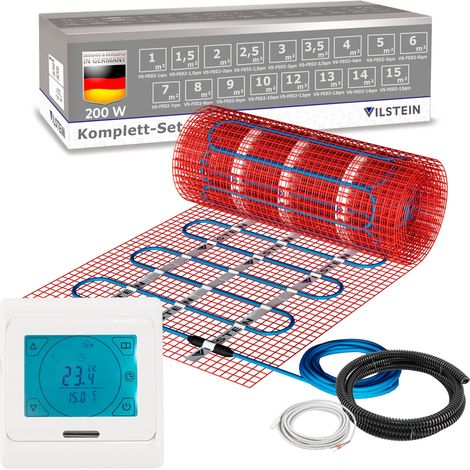 VILSTEIN© Elektrische Fußbodenheizung 200W/m² TWIN Technologie Elektro Komplett-Set 6m² - 12m