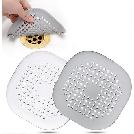 Bouchon de bonde carré en silicone pour douche avec ventouse, lot de 2 (gris + blanc) (1/5)