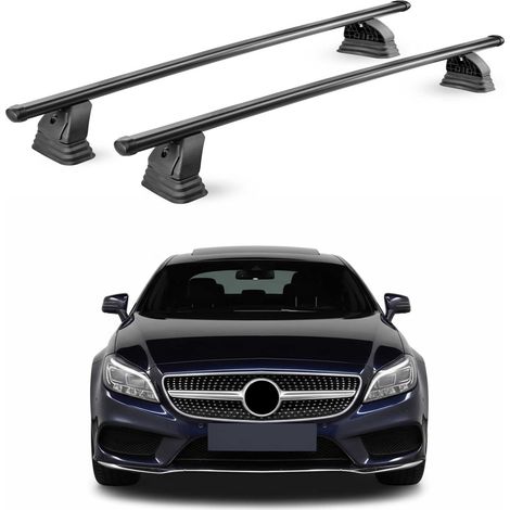 OMAC Barres de toit transversales en acier pour Mercedes CLS C218 X218 2011-2018 – TÜV / DIN 75302:2019 – Antivol inclus – Rainure en T (accessoires) – Charge max 75 kg – 2 barres – Noir (1/4)