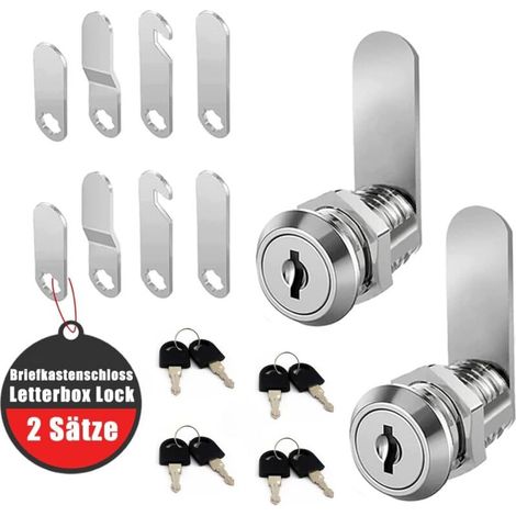 Briefkastenschloss 4 Schlüssel, Kommt mit 4 Verschiedene Schlossplatten, Briefkastenschloss 16mm, Spindschloss, Durchmesser 18mm Drawer Lock, Schranktüren, Hebelschloss für Briefkästen