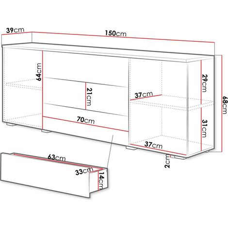 Mirjan24 – Commode Sarasota 129 en chêne wotan – 3 tiroirs et 2 portes – Dimensions 68x150x39 cm – Mécanisme push to open