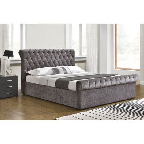 Lit Coffre Carla Capitonnée en Tissu Gris (140 X 190 CM)