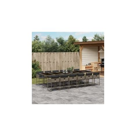 Ensemble à manger de jardin coussins 13 pcs gris résine tressée (1/5)